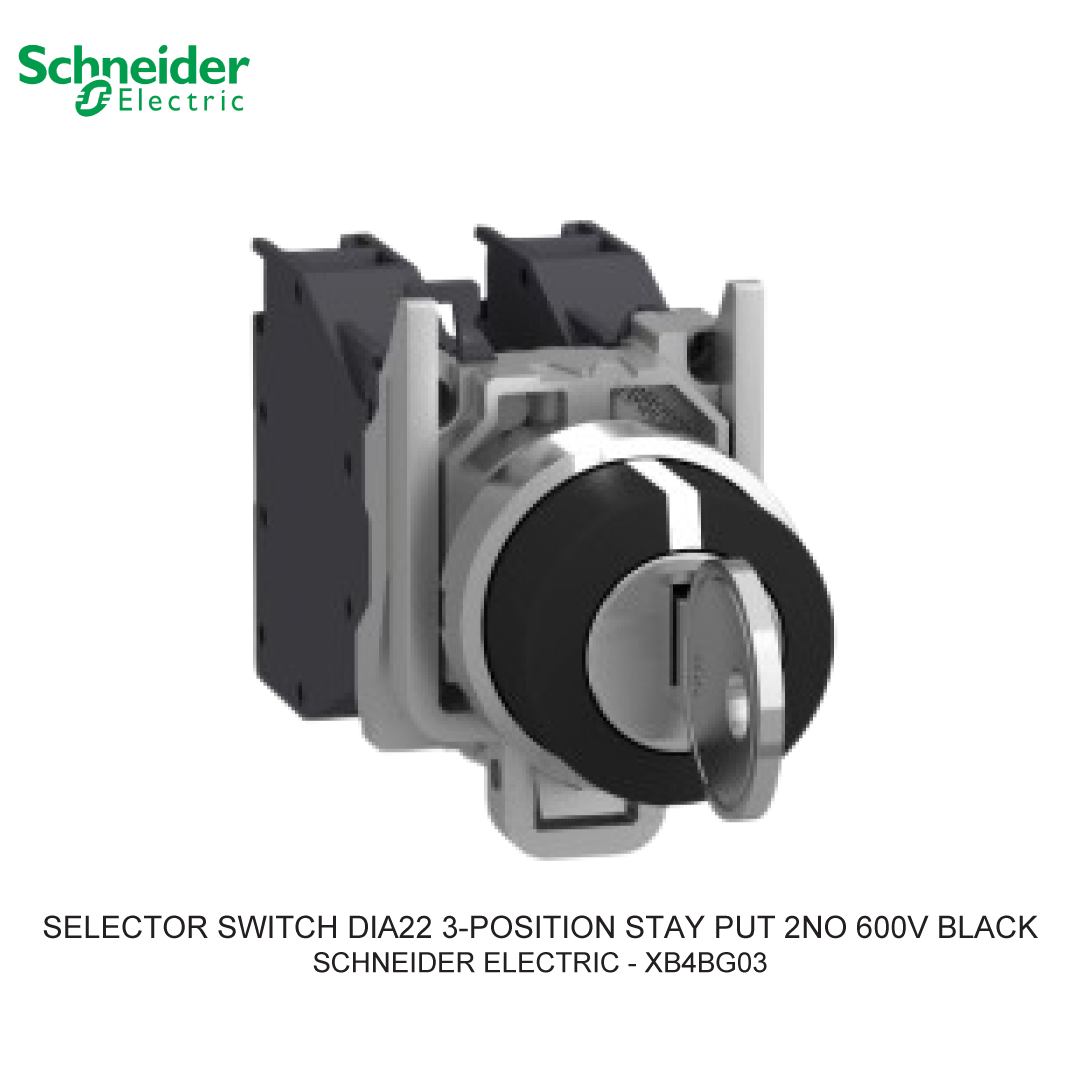 SELECTOR SWITCH DIA22 3-POSITION STAY PUT 2NO 600V BLACK