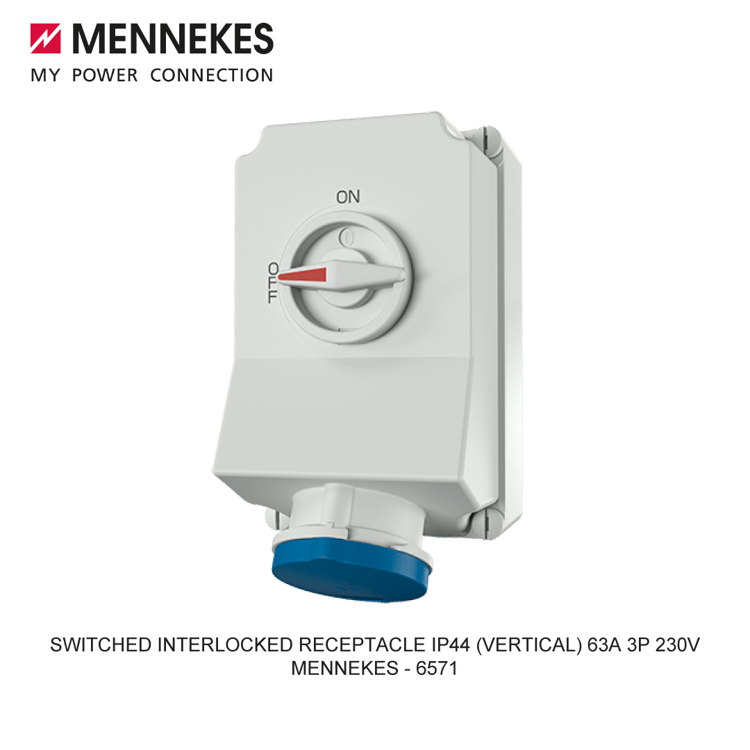 SWITCHED INTERLOCKED RECEPTACLE IP44 (VERTICAL) 63A 3P 230V