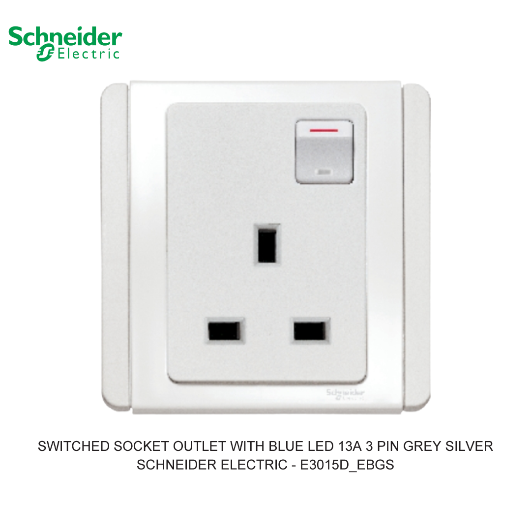 SWITCHED SOCKET OUTLET WITH BLUE LED 13A 3 PIN GREY SILVER