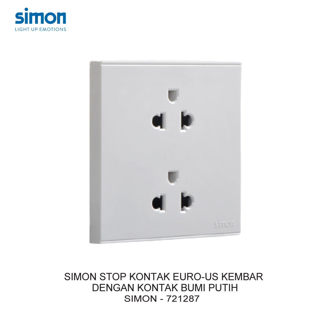SIMON TWIN EURO-US SOCKET WITH EARTH CONTACT WHITE