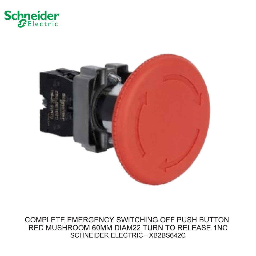 COMPLETE EMERGENCY SWITCHING OFF PUSH BUTTON RED MUSHROOM 60MM DIAM22 TURN TO RELEASE 1NC