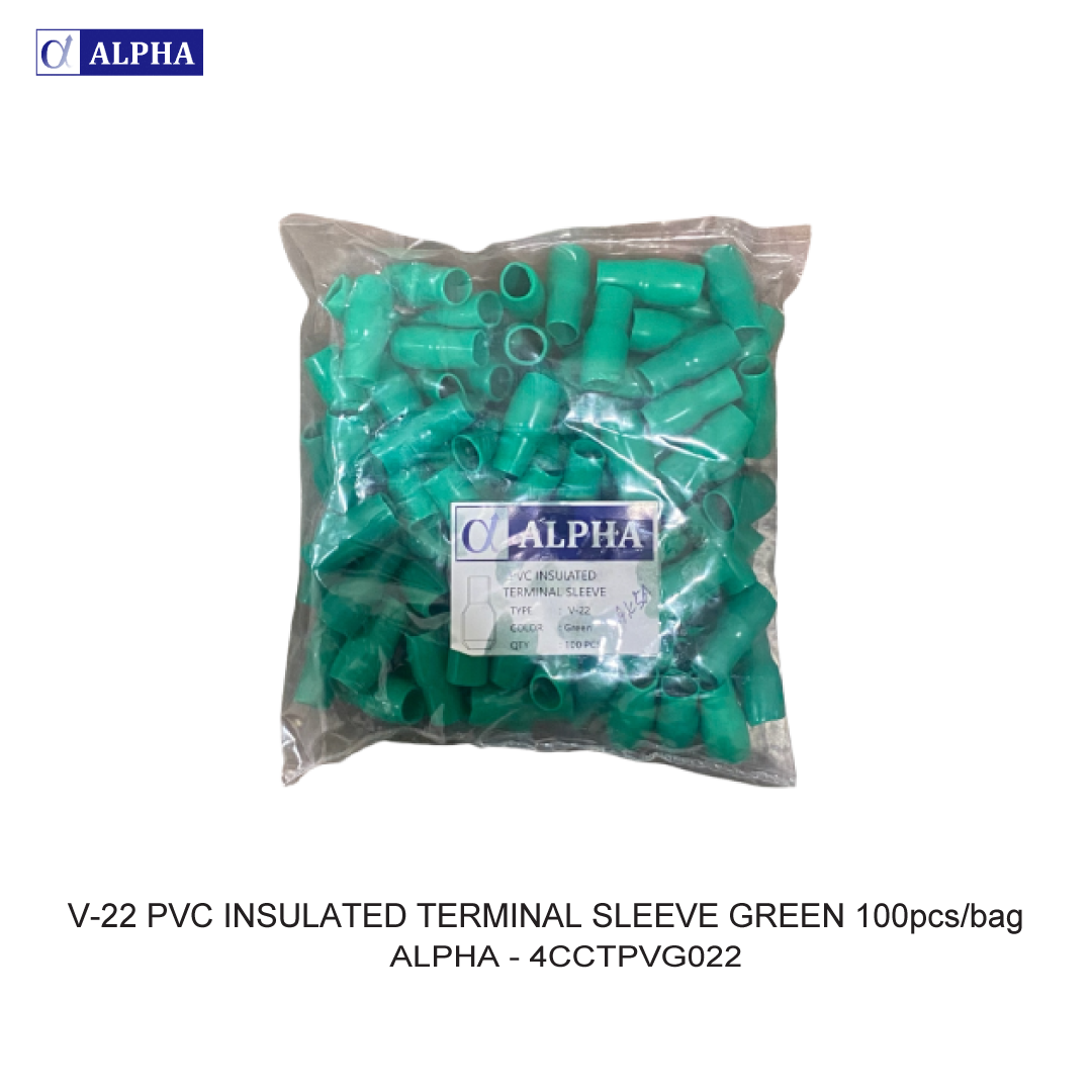V-22 PVC INSULATED TERMINAL SLEEVE GREEN 100pcs/bag