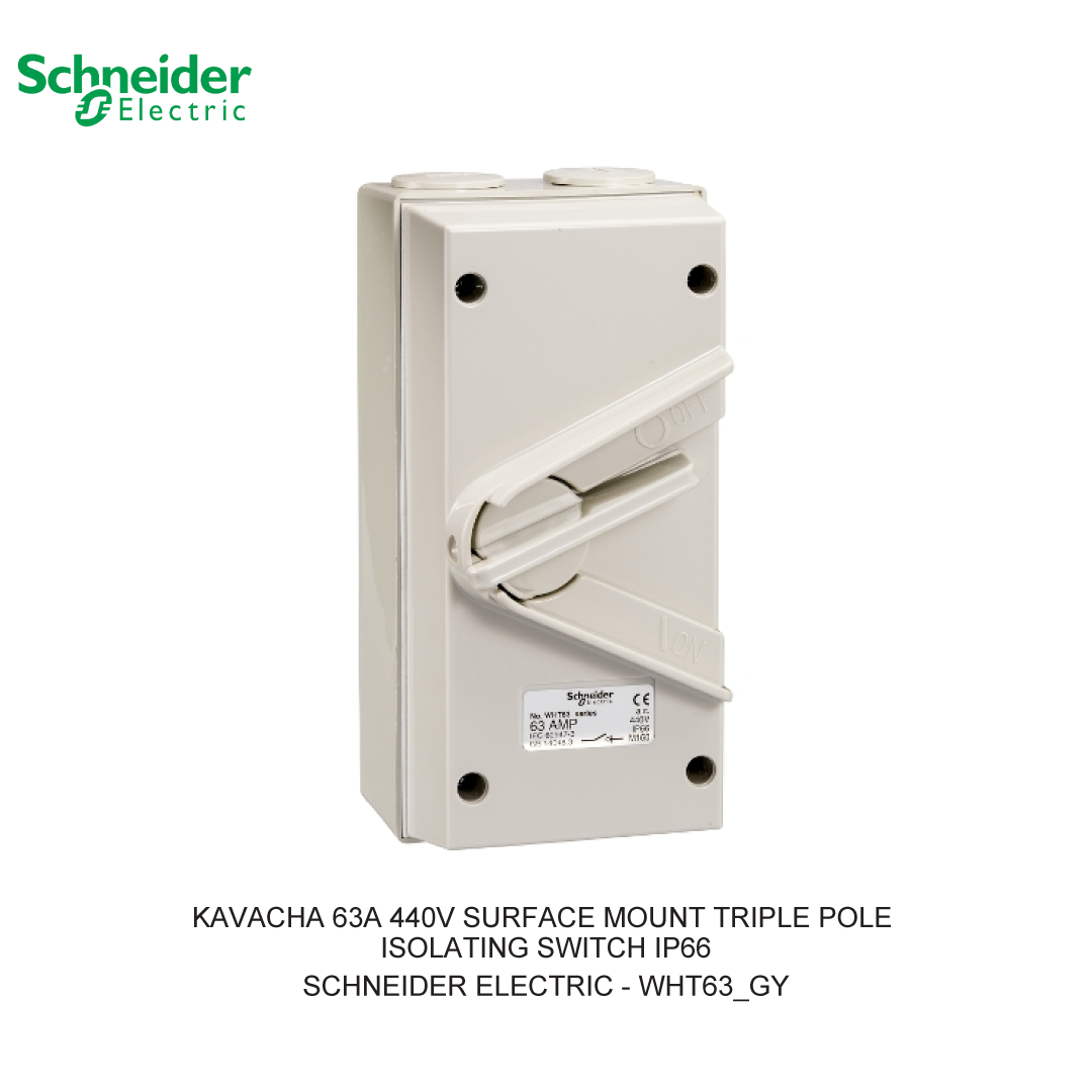 KAVACHA 63A 440V SURFACE MOUNT TRIPLE POLE ISOLATING SWITCH IP66