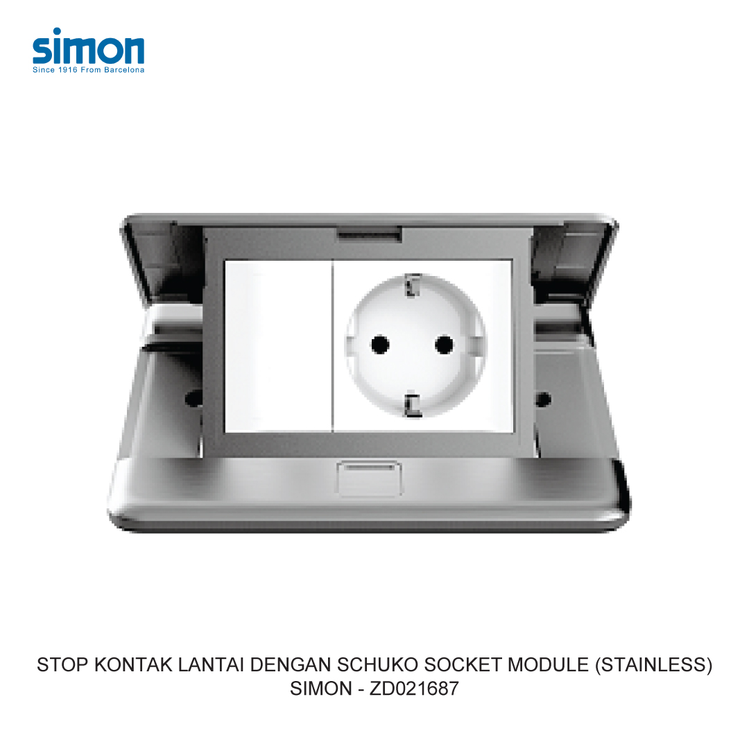 SIMON STOP KONTAK LANTAI DENGAN SCHUKO SOCKET MODULE (STAINLESS)