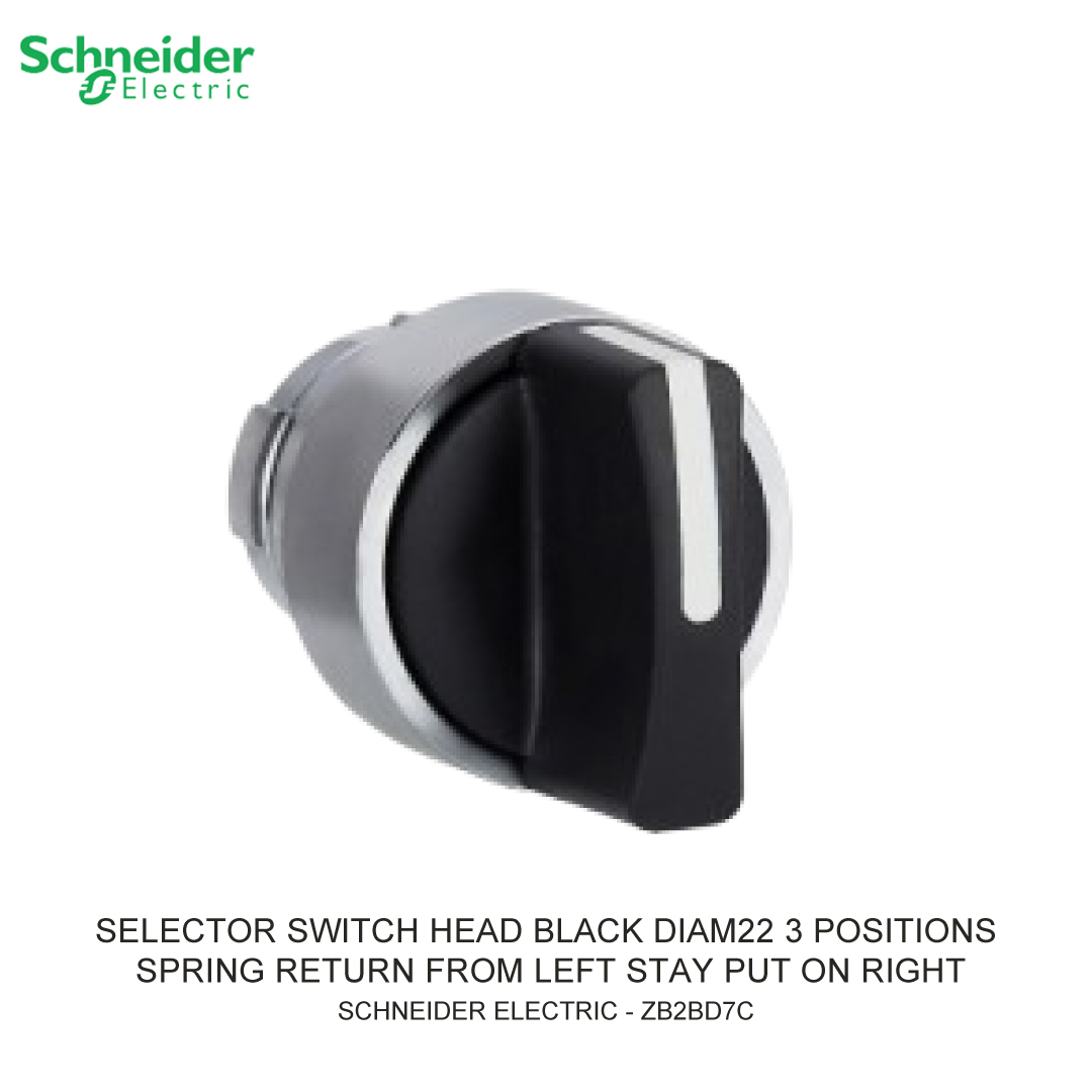 SELECTOR SWITCH HEAD BLACK DIAM22 3 POSITIONS SPRING RETURN FROM LEFT STAY PUT ON RIGHT