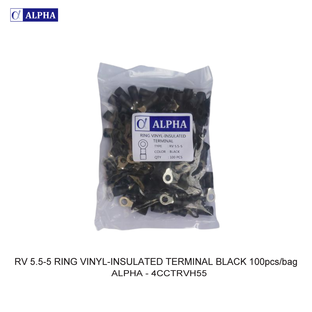 RV 5.5-5 RING VINYL-INSULATED TERMINAL BLACK 100pcs/bag