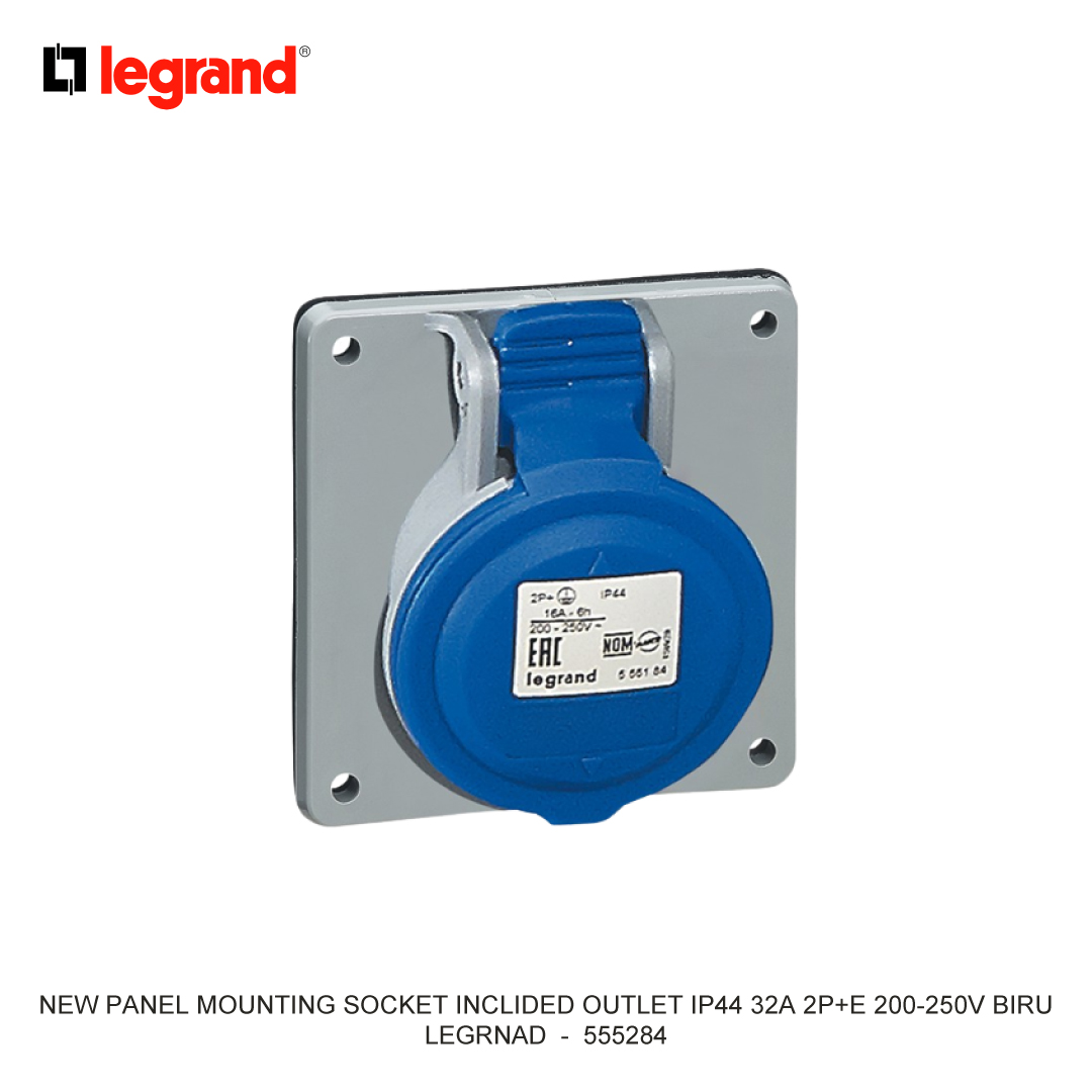 NEW PANEL MOUNTING SOCKET INCLIDED OUTLET IP44 32A 2P+E 200-250V BIRU
