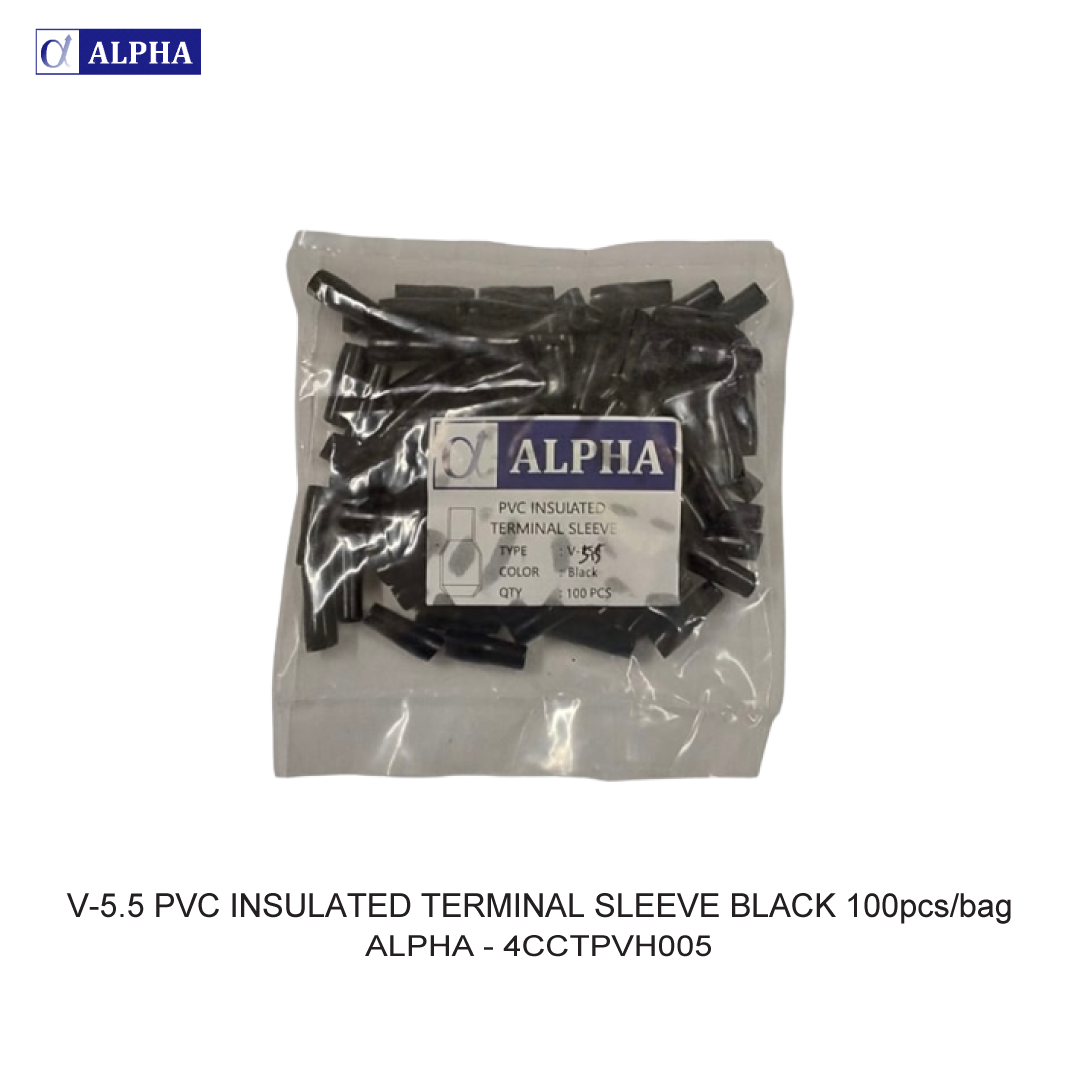 V-5.5 PVC INSULATED TERMINAL SLEEVE BLACK 100pcs/bag