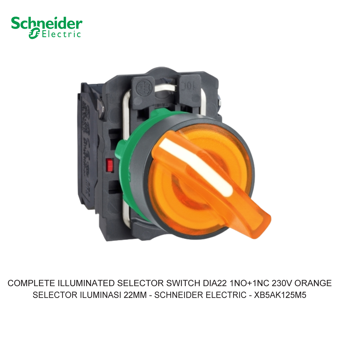 COMPLETE ILLUMINATED SELECTOR SWITCH DIA22 2-POSITION STAY PUT 1NO+1NC 230V ORANGE