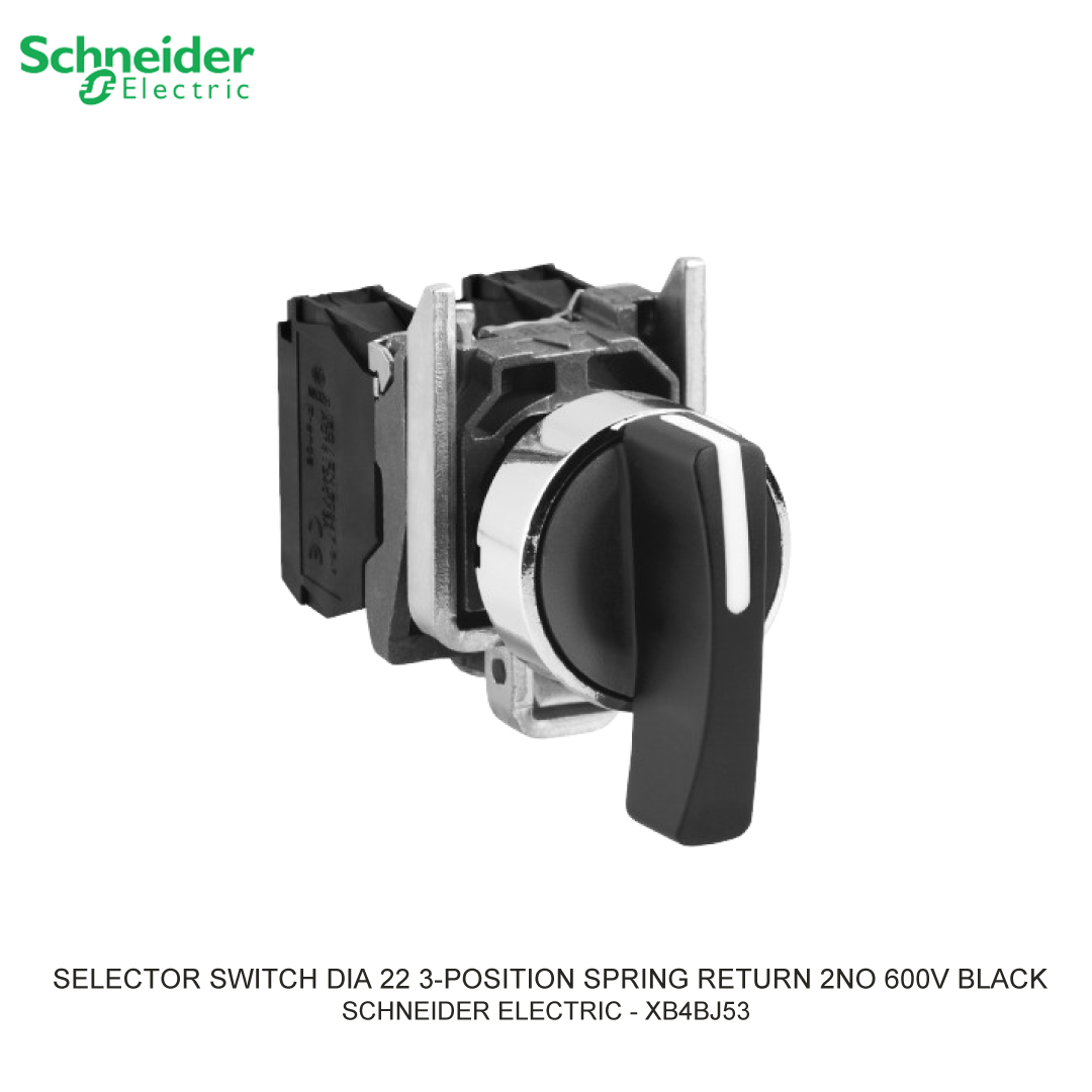 SELECTOR SWITCH DIA 22 3-POSITION SPRING RETURN 2NO 600V BLACK