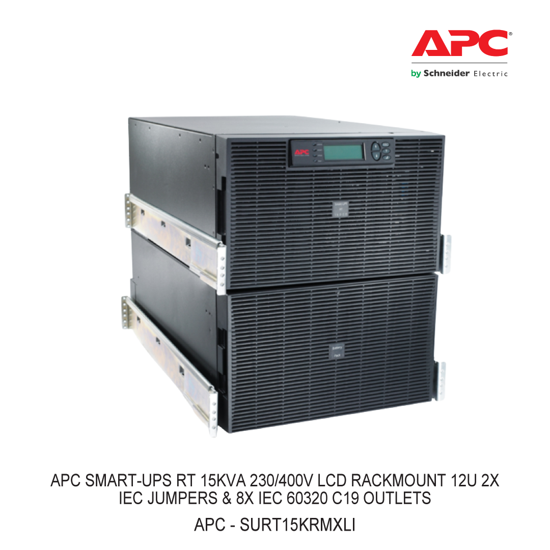 APC SMART-UPS RT 15KVA 230/400V LCD RACKMOUNT 12U 2X IEC JUMPERS & 8X IEC 60320 C19 OUTLETS
