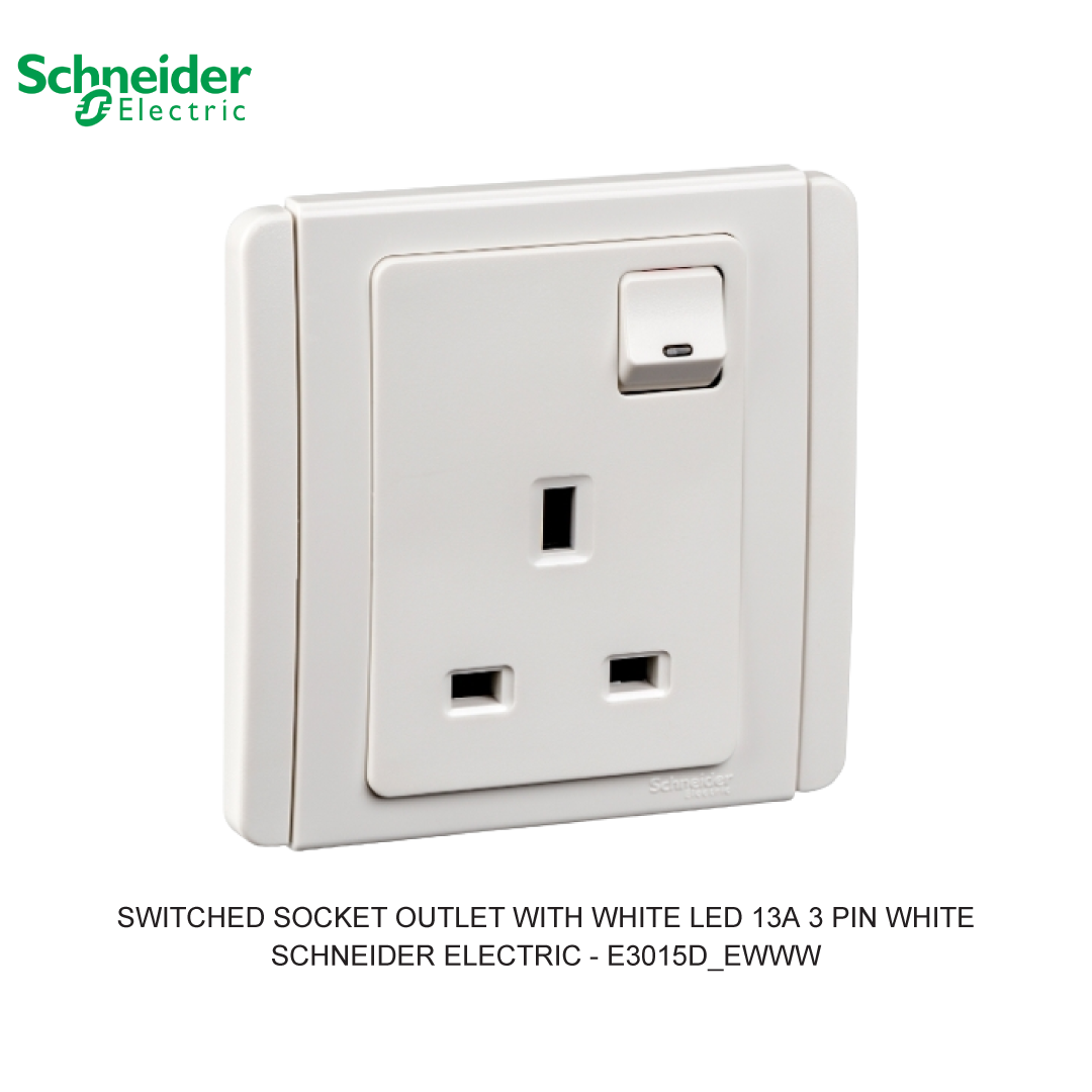 SWITCHED SOCKET OUTLET WITH WHITE LED 13A 3 PIN WHITE