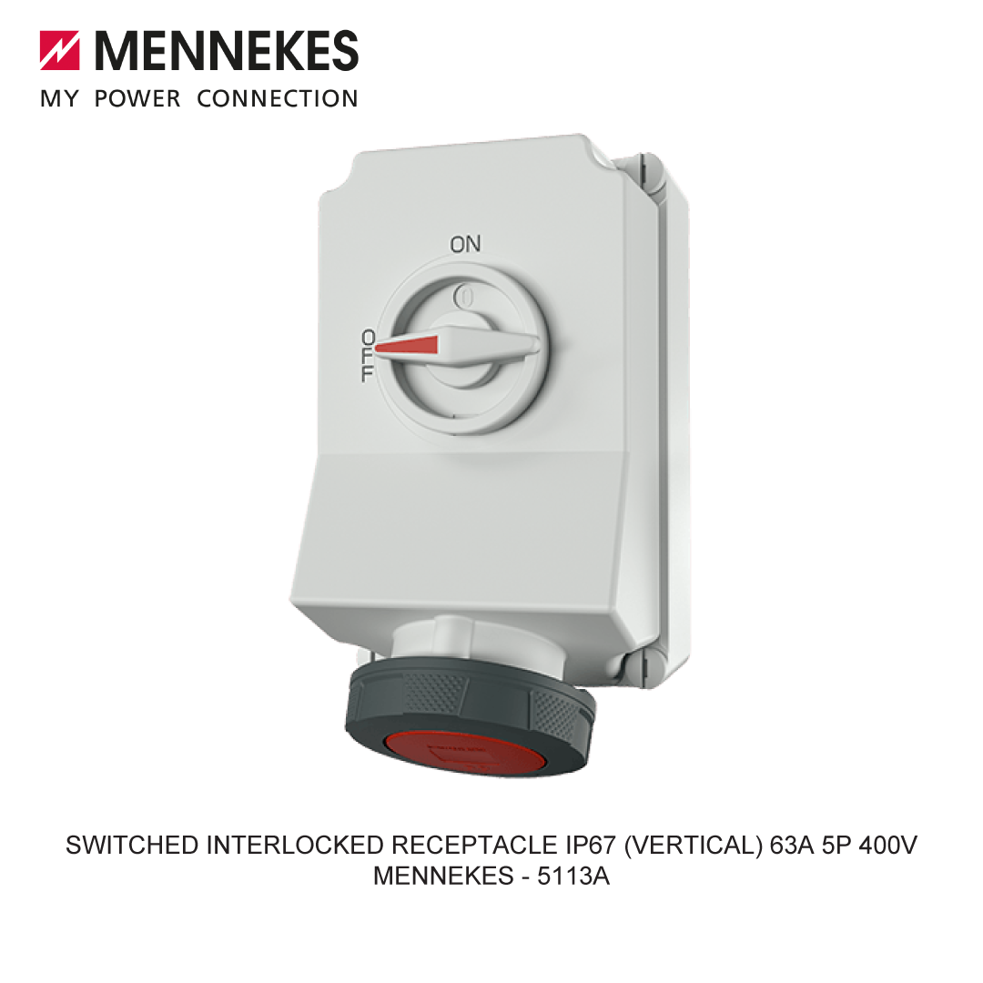 SWITCHED INTERLOCKED RECEPTACLE IP67 (VERTICAL) 63A 5P 400V
