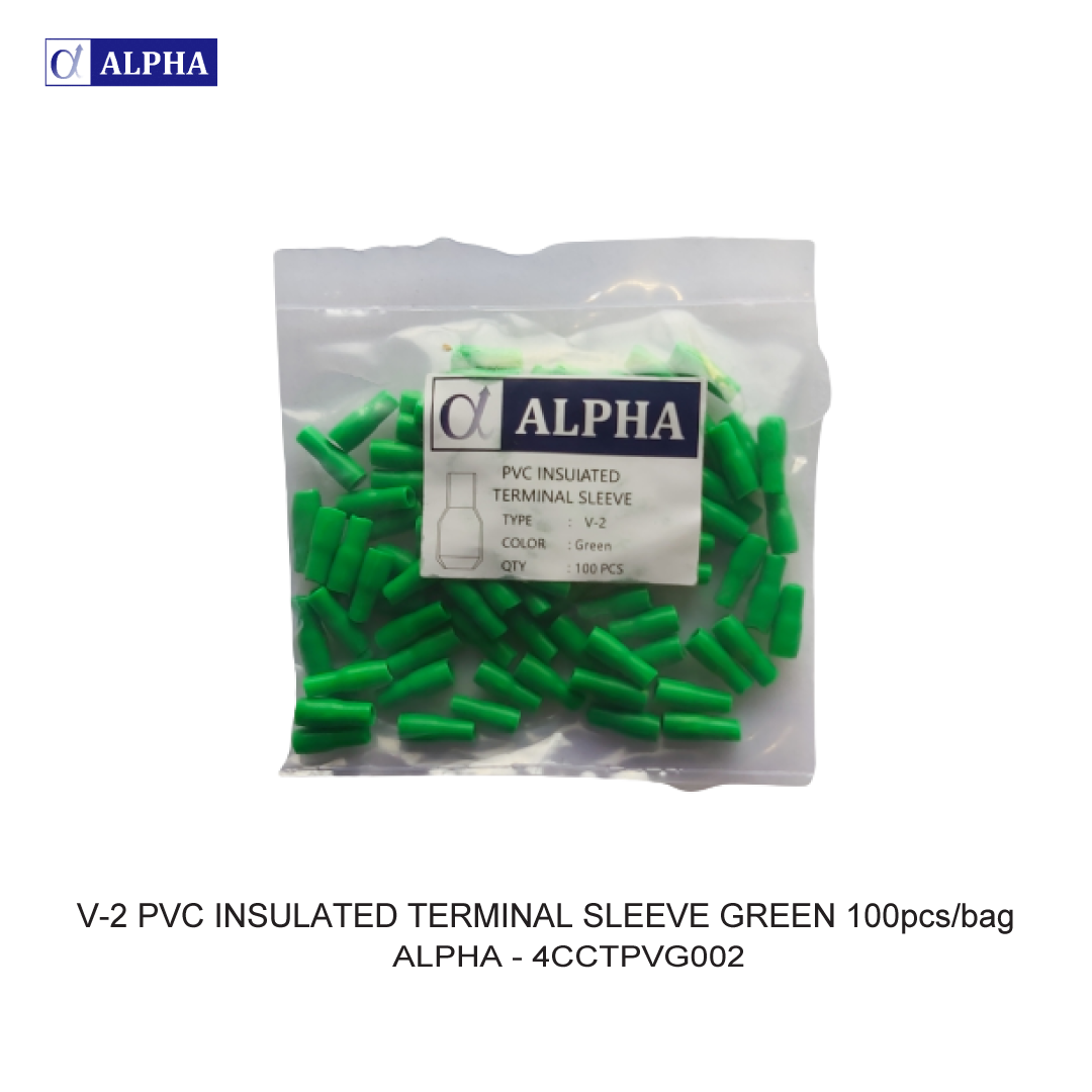 V-2 PVC INSULATED TERMINAL SLEEVE GREEN 100pcs/bag