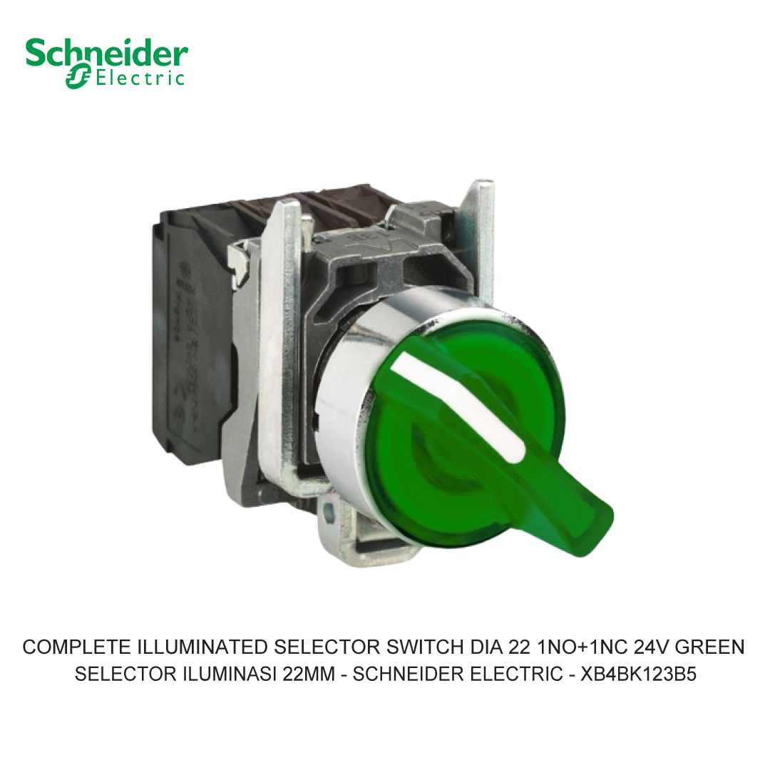 COMPLETE ILLUMINATED SELECTOR SWITCH DIA 22 2-POSITION STAY PUT 1NO+1NC 24V GREEN