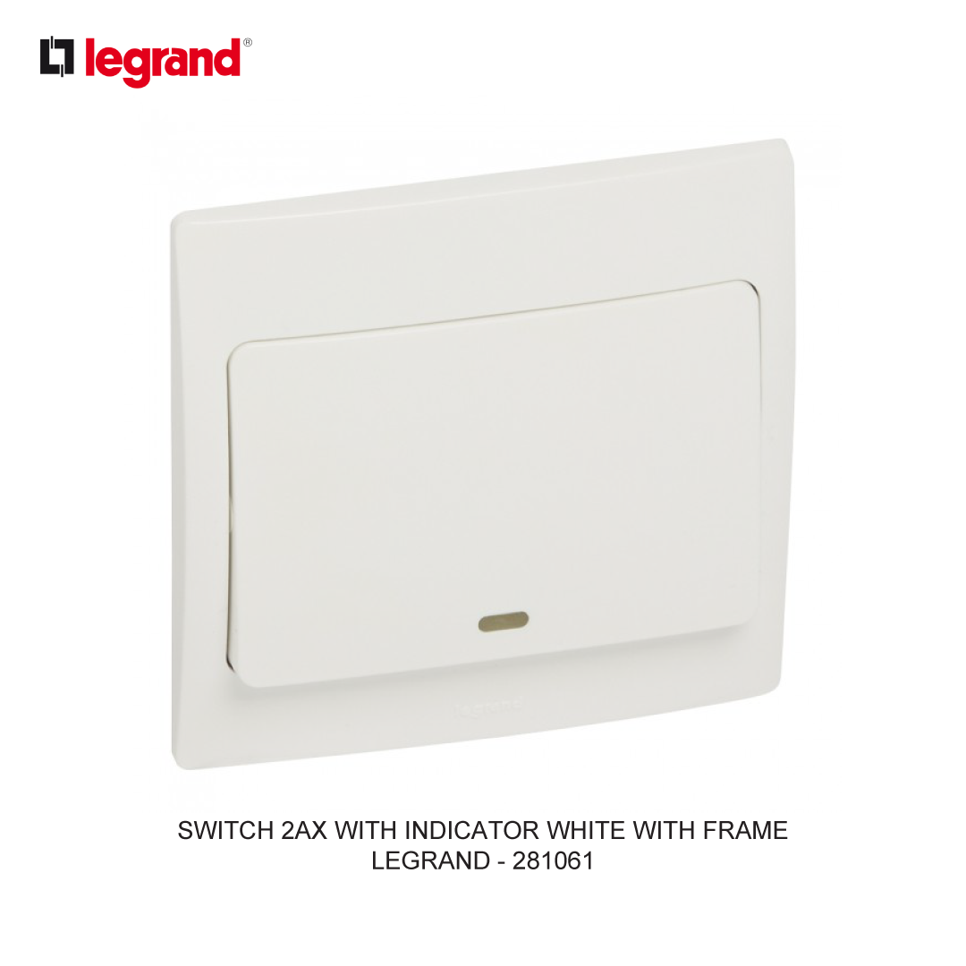 SWITCH 2AX WITH INDICATOR WHITE WITH FRAME