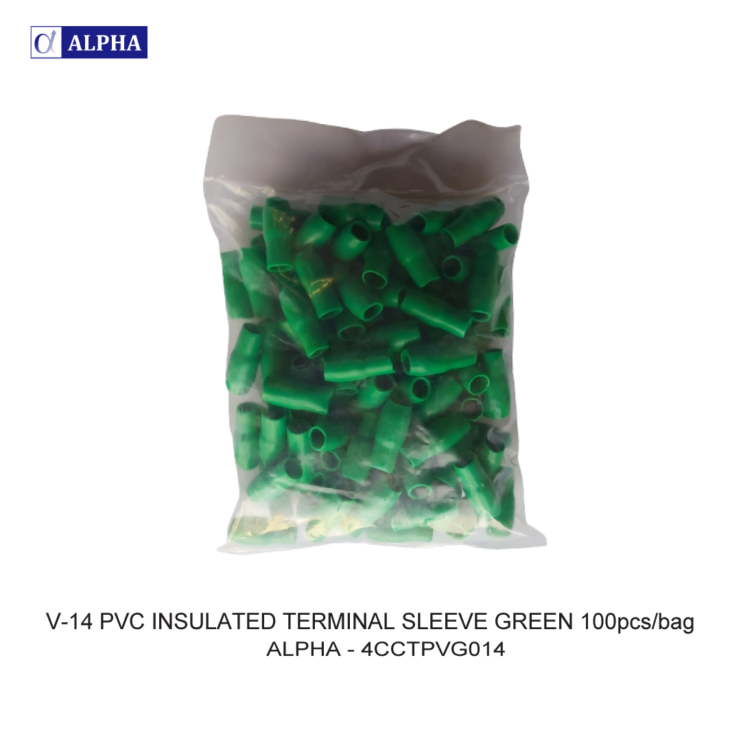 V-14 PVC INSULATED TERMINAL SLEEVE GREEN 100pcs/bag