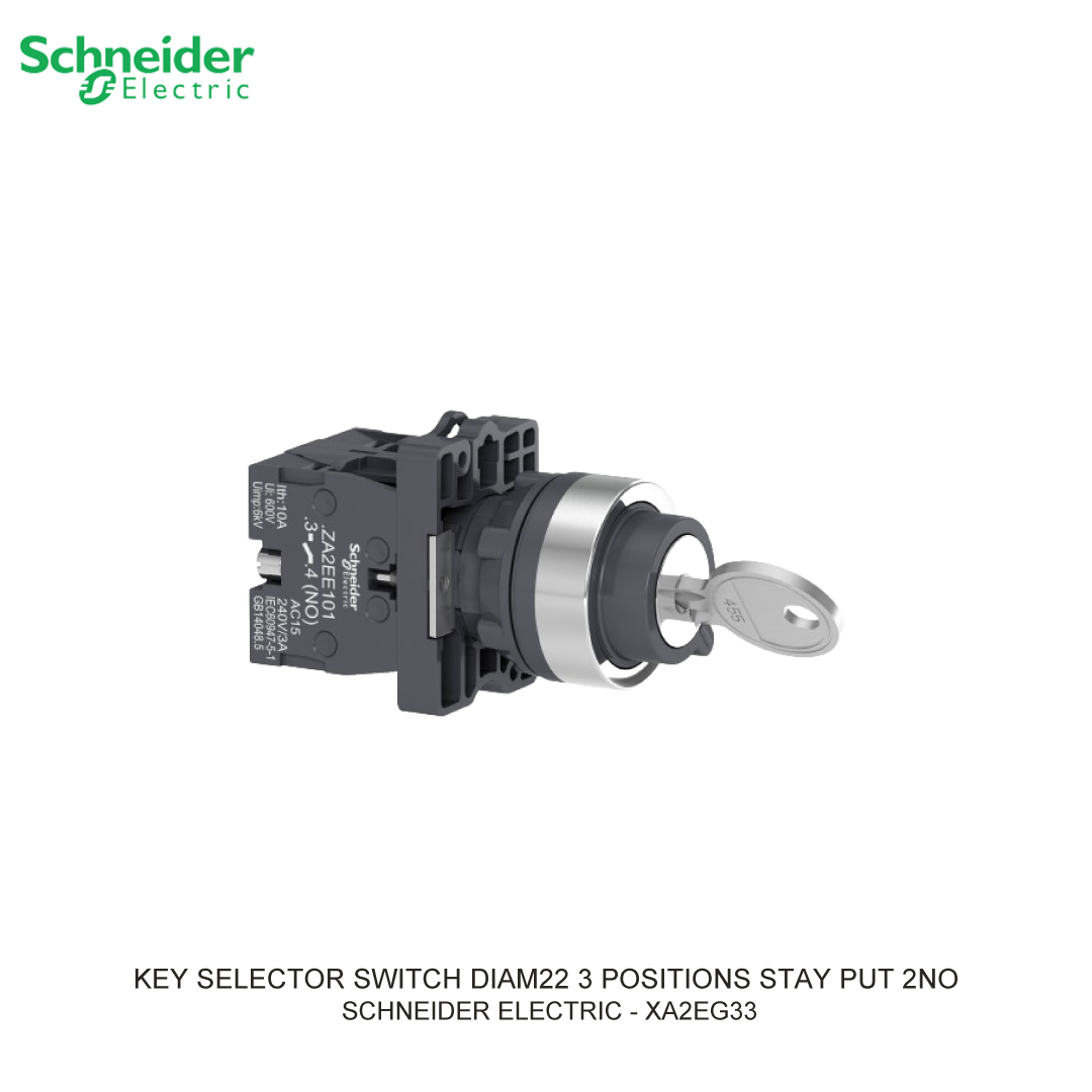 KEY SELECTOR SWITCH DIAM22 3 POSITIONS STAY PUT 2NO