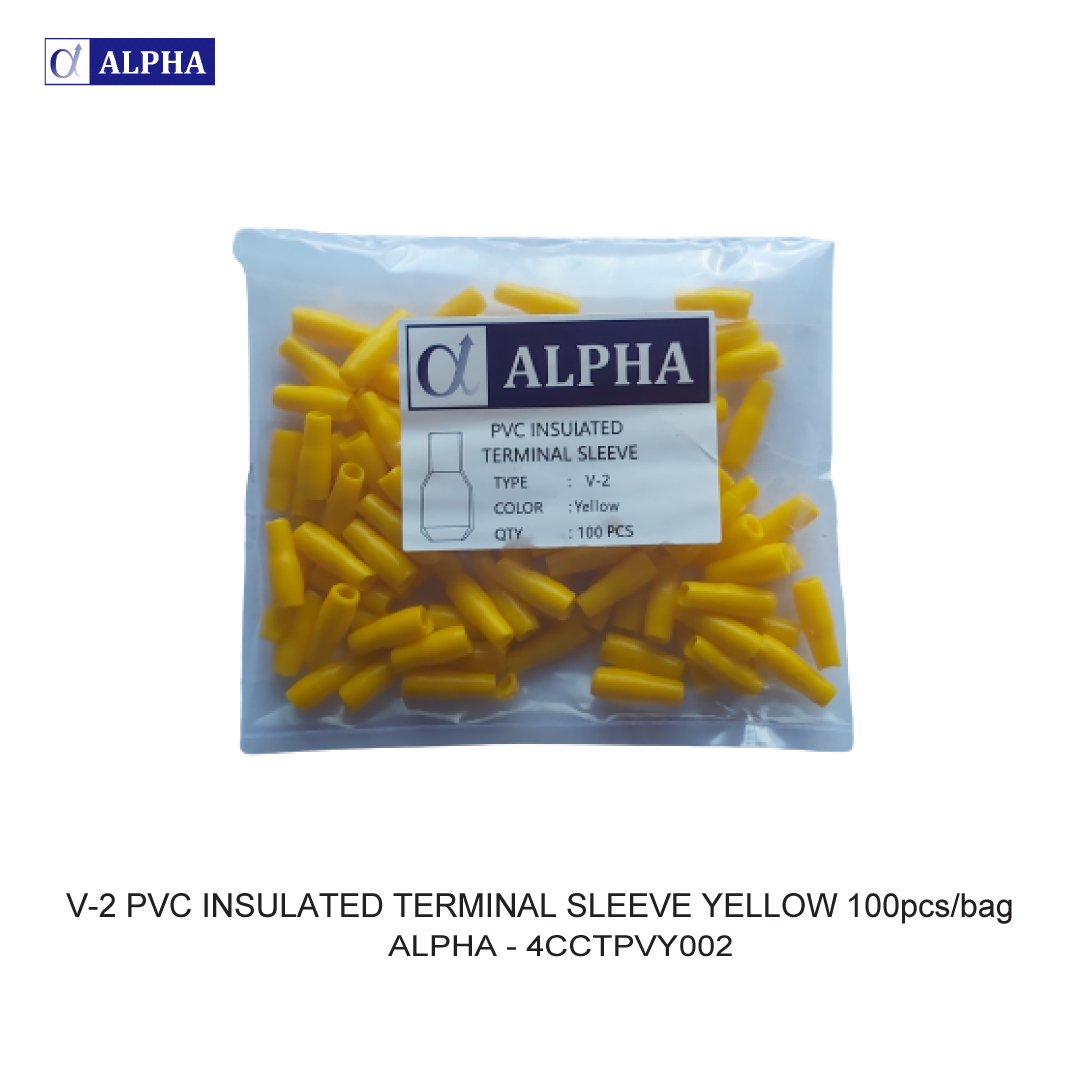 V-2 PVC INSULATED TERMINAL SLEEVE YELLOW 100pcs/bag