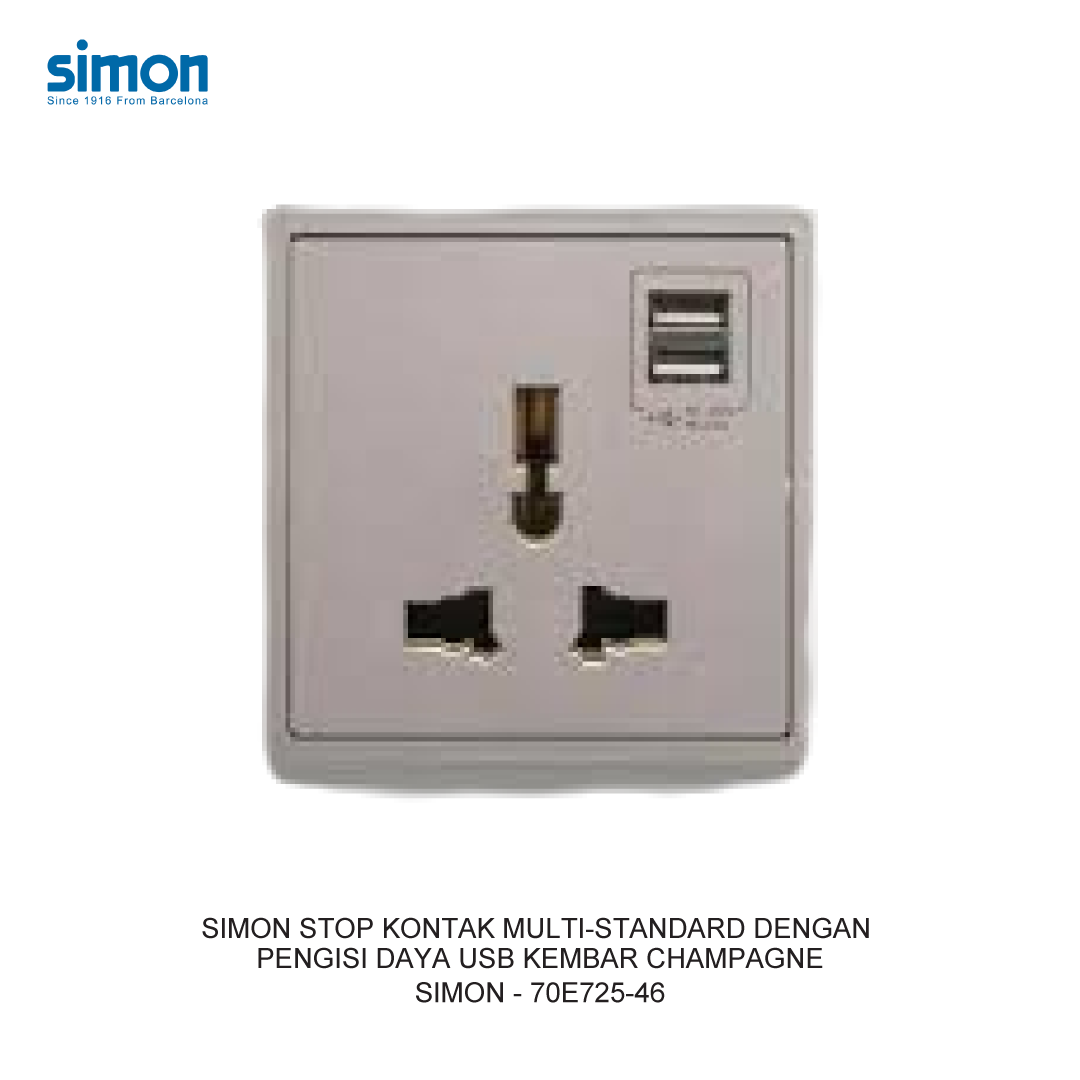 SIMON MULTI-STANDARD SOCKET WITH TWIN USB CHARGER CHAMPAGNE