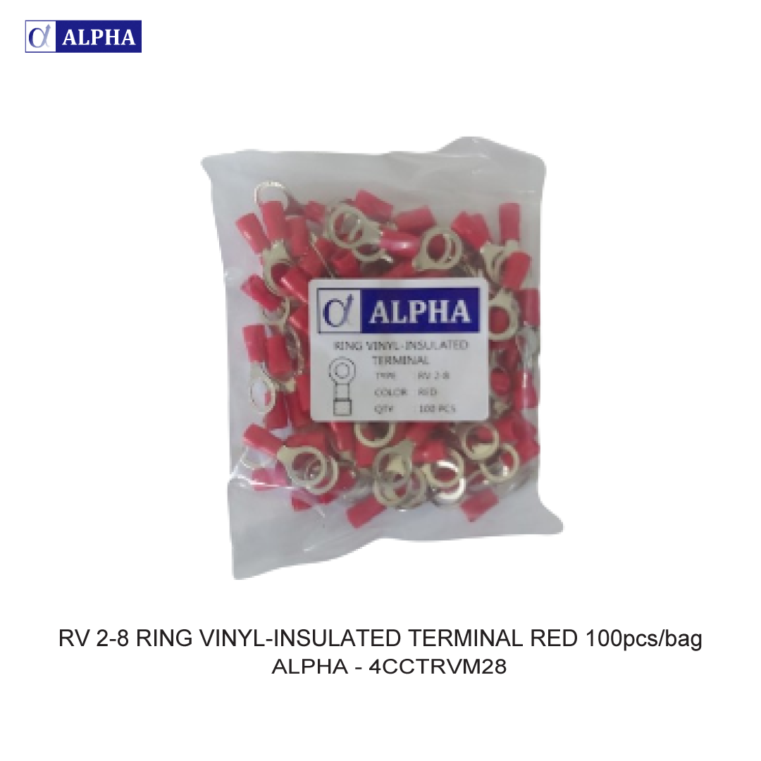 RV 2-8 RING VINYL-INSULATED TERMINAL RED 100pcs/bag