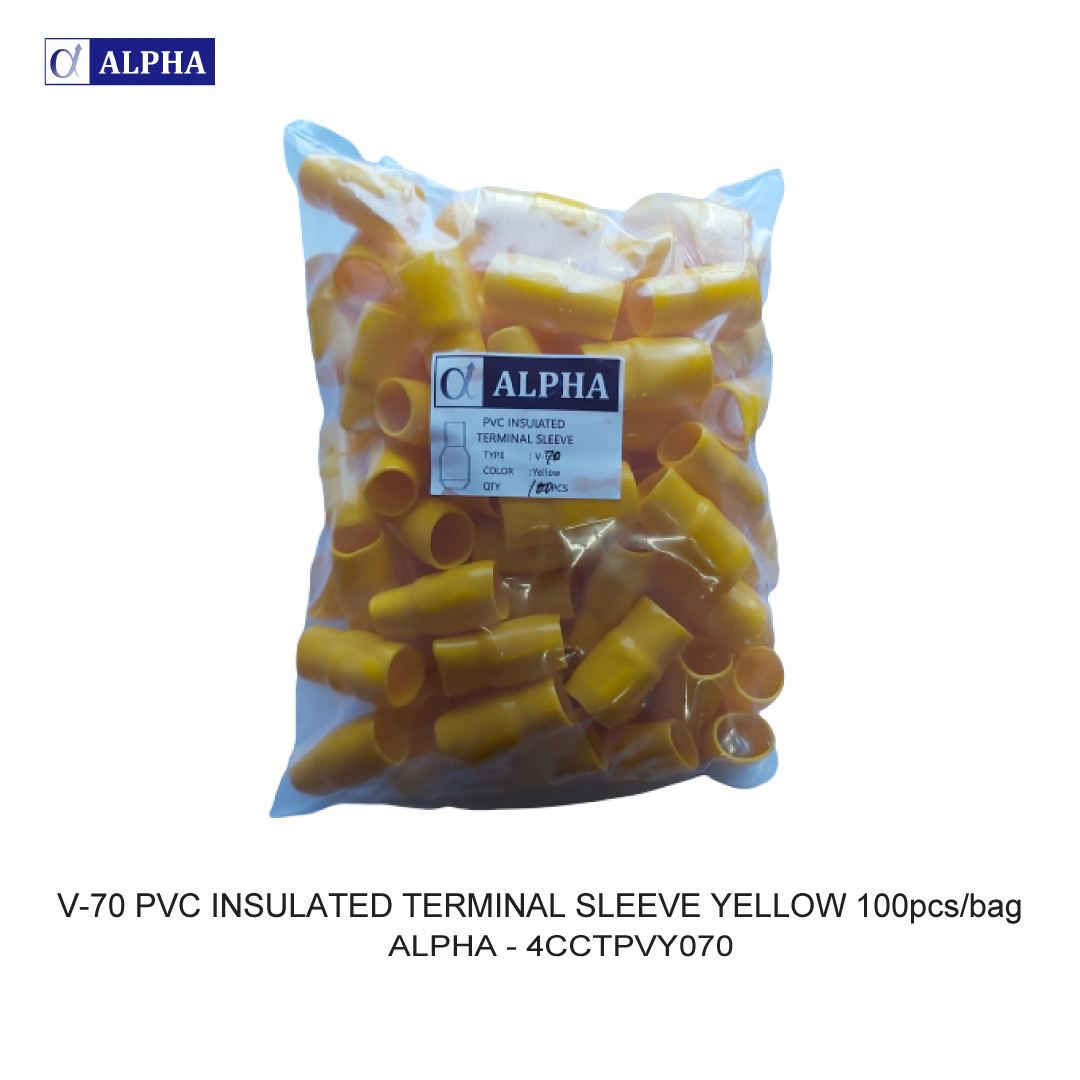 V-70 PVC INSULATED TERMINAL SLEEVE YELLOW 100pcs/bag