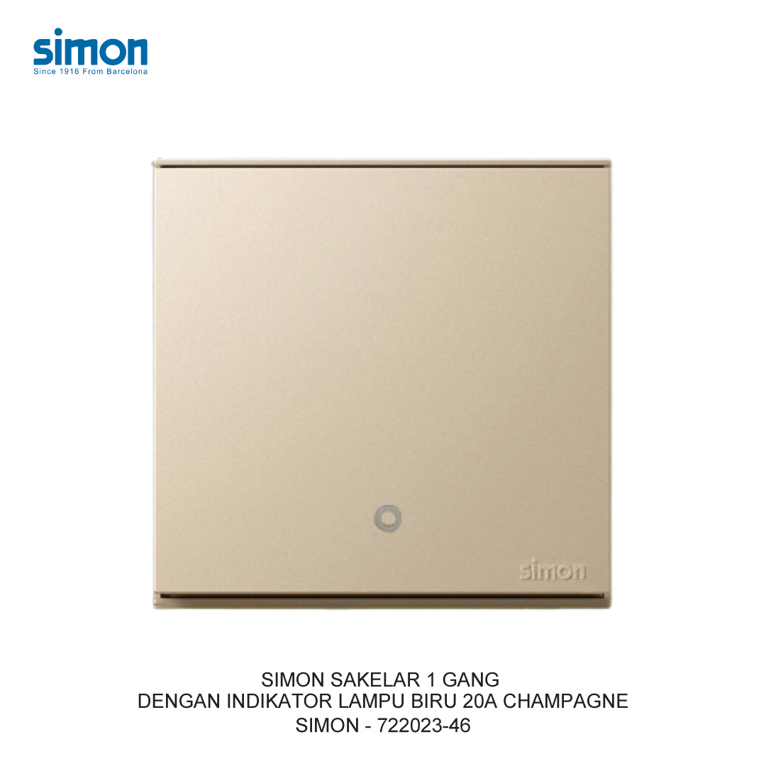 SIMON DOUBLE POLE SWITCH MODULE WITH BLUE LED INDICATOR - 20A CHAMPAGNE