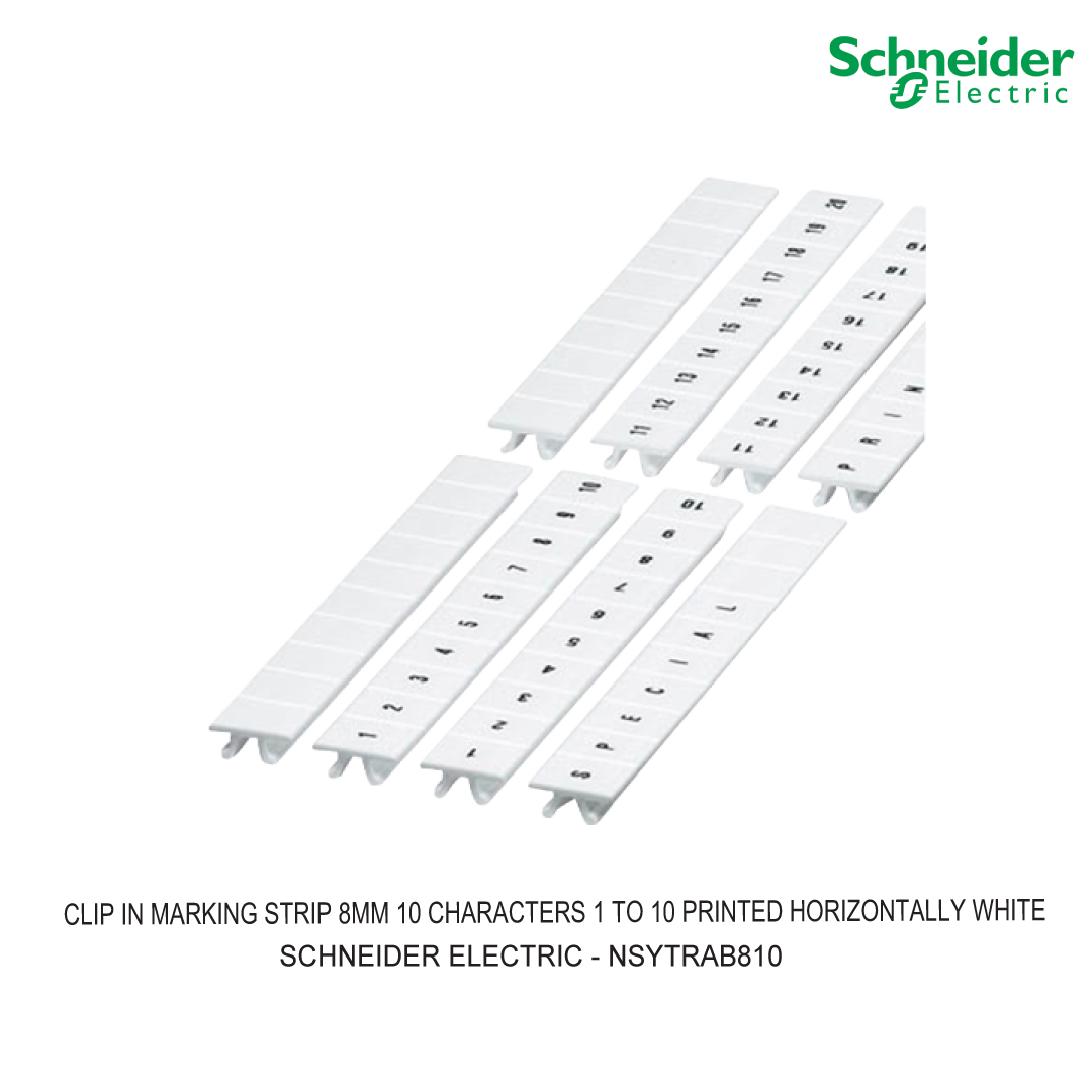 CLIP IN MARKING STRIP 8MM 10 CHARACTERS 1 TO 10 PRINTED HORIZONTALLY WHITE