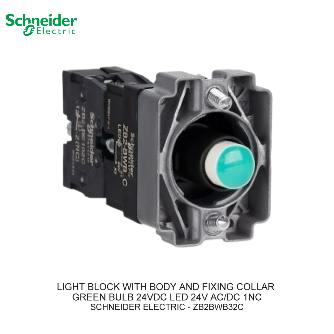 LIGHT BLOCK WITH BODY AND FIXING COLLAR GREEN BULB 24VDC LED 24V AC/DC 1NC