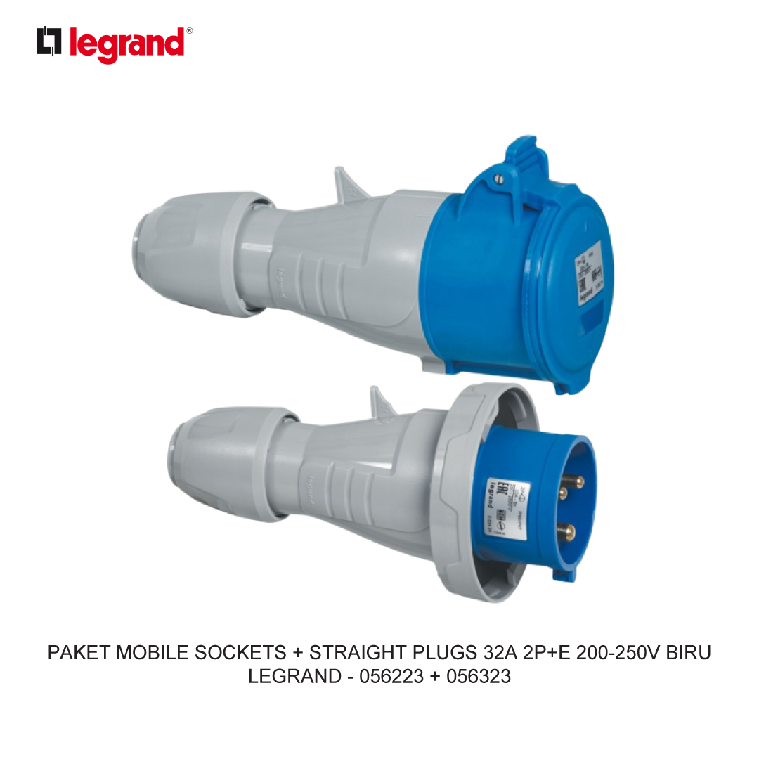 PAKET MOBILE SOCKETS + STRAIGHT PLUGS 32A 2P+E 200-250V BIRU