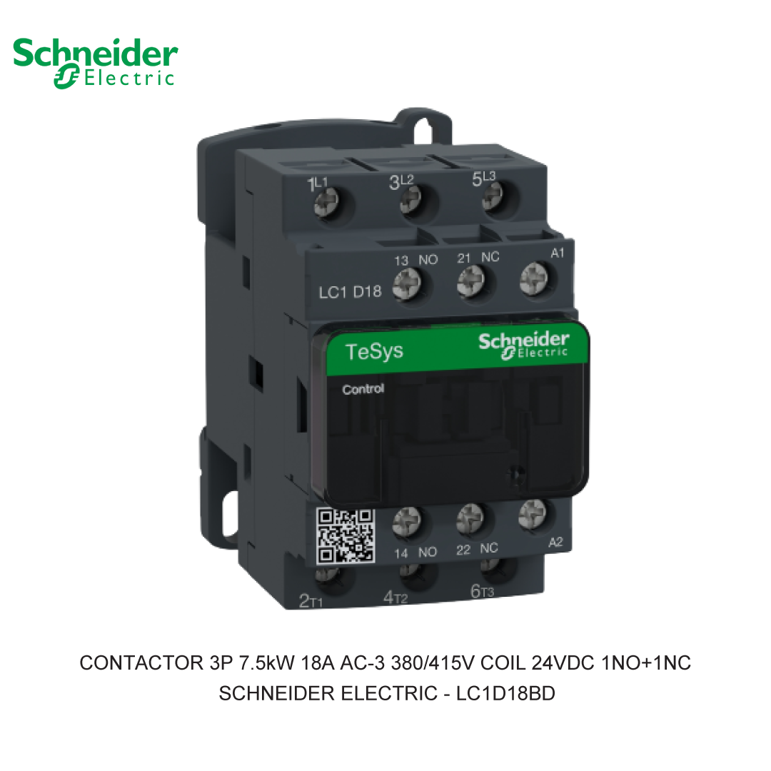 CONTACTOR 3P 7.5kW 18A AC-3 380/415V COIL 24VDC 1NO+1NC
