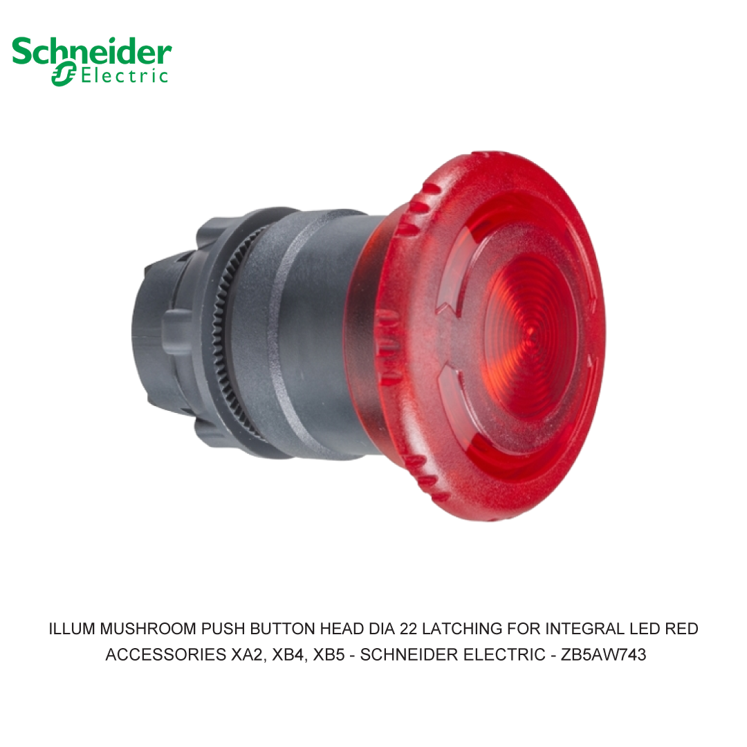 ILLUM MUSHROOM PUSH BUTTON HEAD DIA 22 LATCHING FOR INTEGRAL LED RED