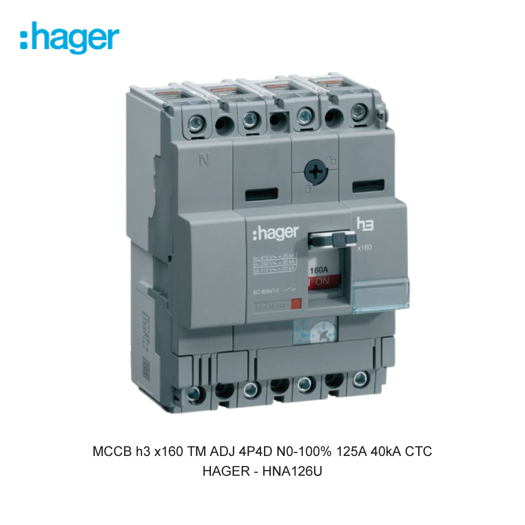 MCCB h3 x160 TM ADJ 4P4D N0-100% 125A 40kA CTC