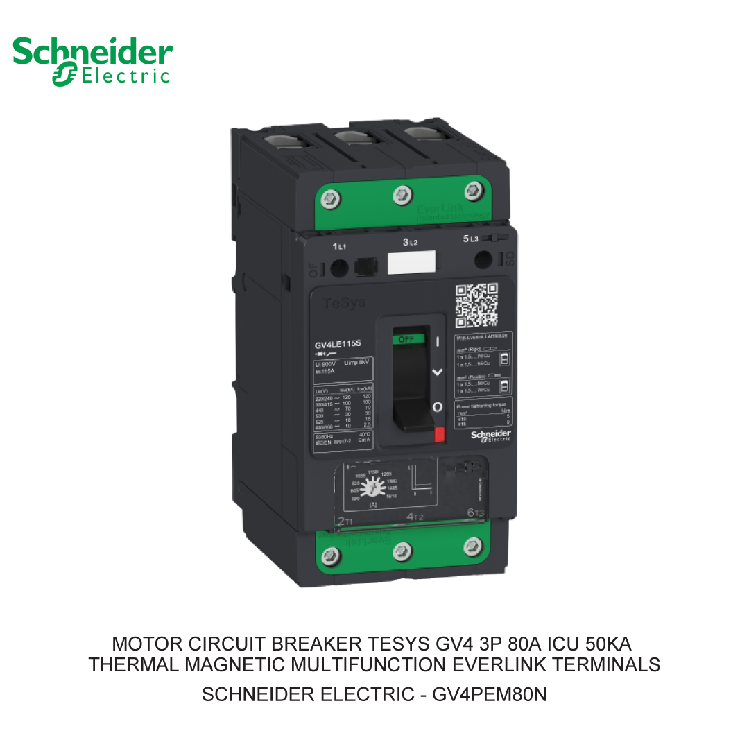 MOTOR CIRCUIT BREAKER TESYS GV4 3P 80A ICU 50KA THERMAL MAGNETIC MULTIFUNCTION EVERLINK TERMINALS
