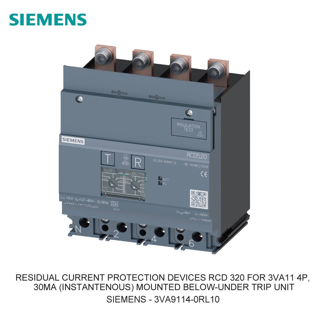 RESIDUAL CURRENT PROTECTION DEVICES RCD 320 FOR 3VA11 4P, 30MA (INSTANTENOUS) MOUNTED BELOW-UNDER TRIP UNIT