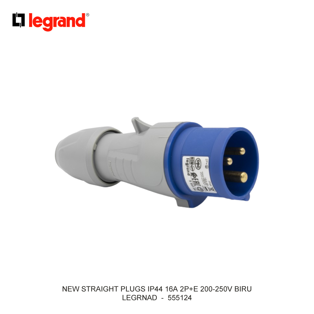 NEW STRAIGHT PLUGS IP44 16A 2P+E 200-250V BIRU