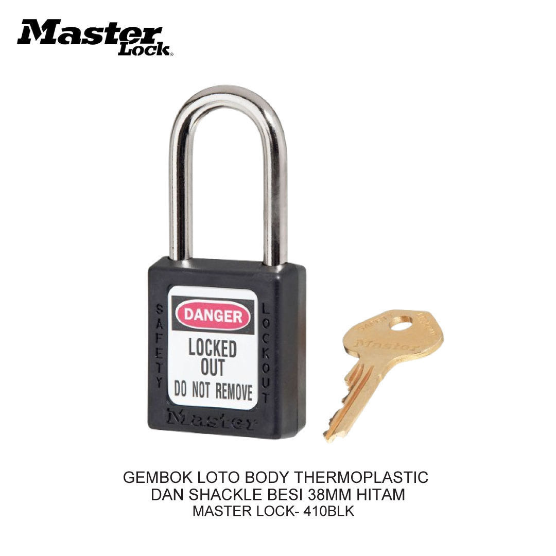 GEMBOK LOTO BODY THERMOPLASTIC DAN SHACKLE BESI 38MM HITAM