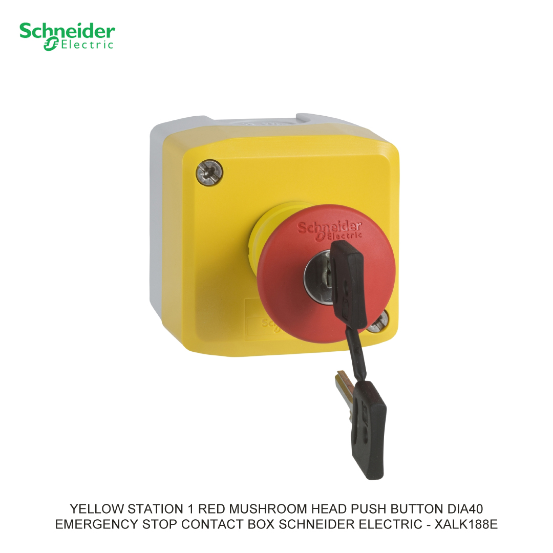 YELLOW STATION 1 RED MUSHROOM HEAD PUSH BUTTON DIA40 KEY RELEASE 1NO+1NC SCHNEIDER ELECTRIC