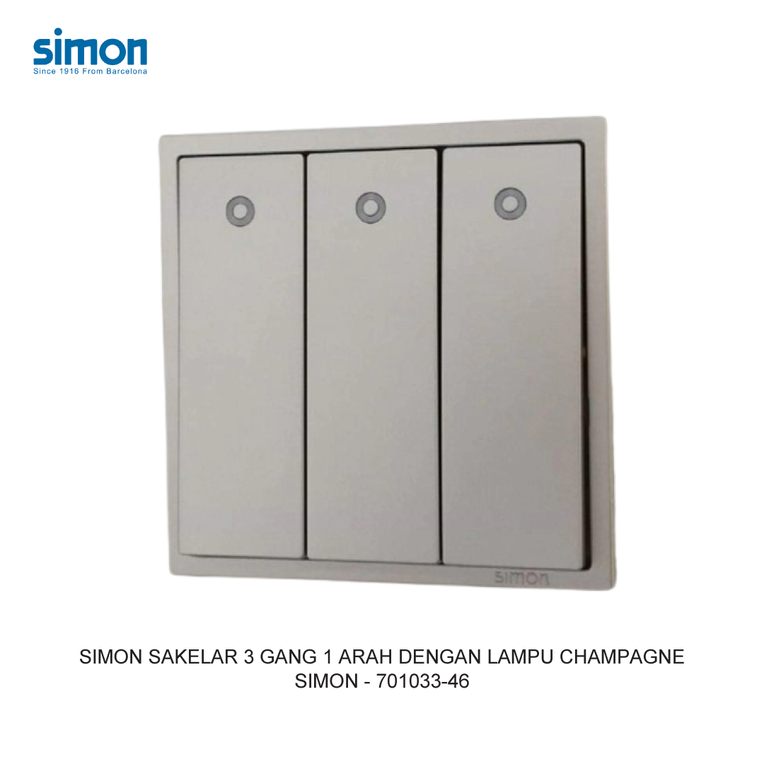SIMON i7 SAKELAR 3 GANG 1 ARAH DENGAN LAMPU CHAMPAGNE