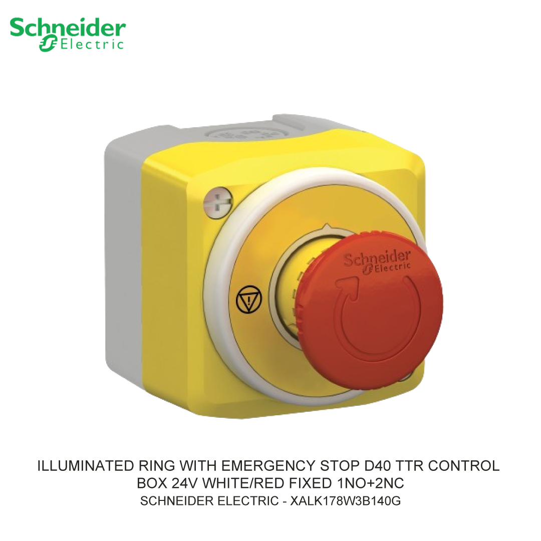 ILLUMINATED RING WITH EMERGENCY STOP D40 TTR CONTROL BOX 24V  WHITE/RED FIXED 1NO+2NC