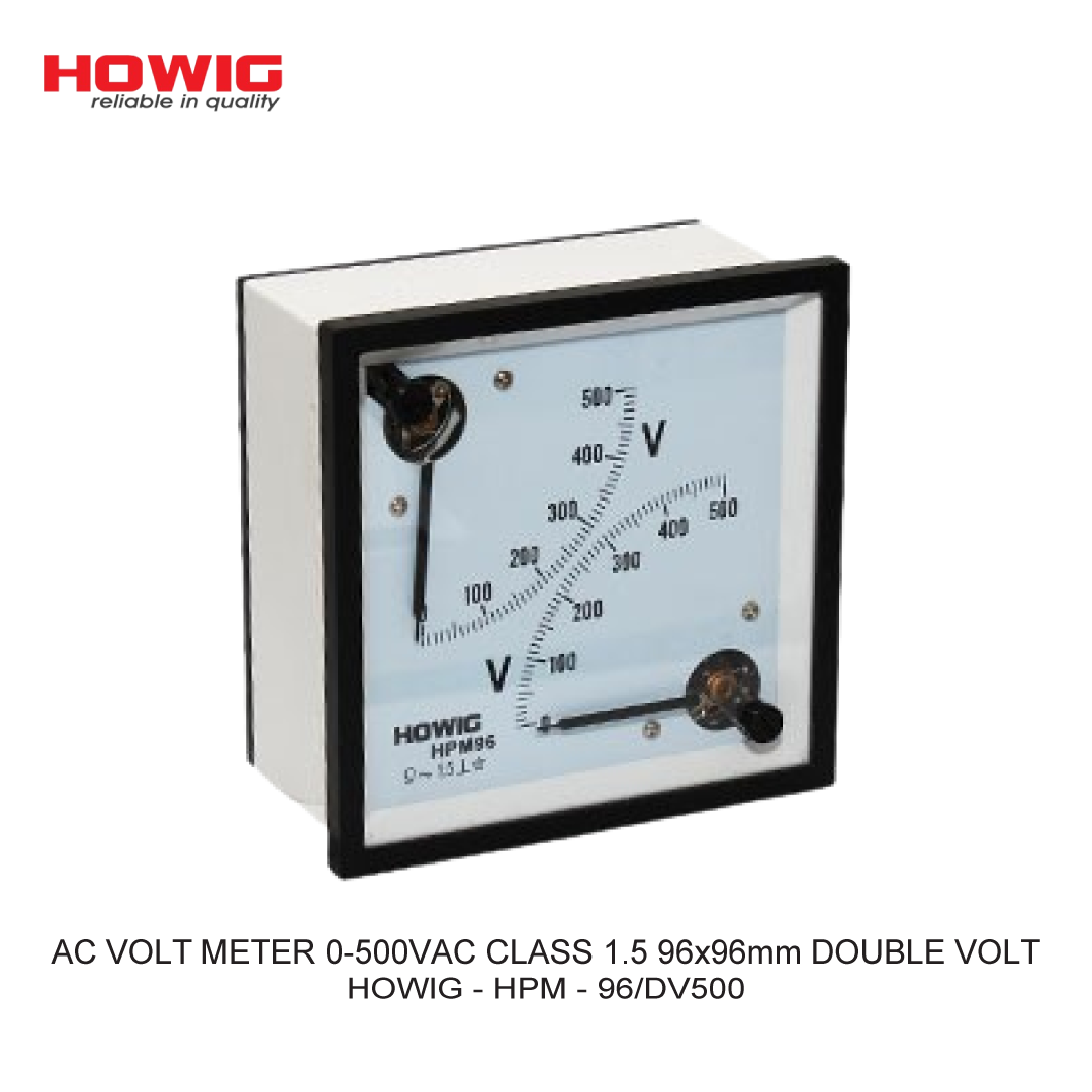 AC VOLT METER 0-500VAC CLASS 1.5 96x96mm DOUBLE VOLT