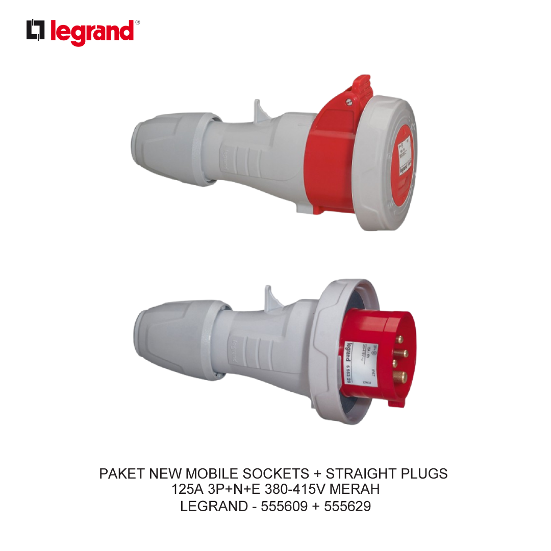 PAKET NEW MOBILE SOCKETS + STRAIGHT PLUGS 125A 3P+N+E 380-415V MERAH