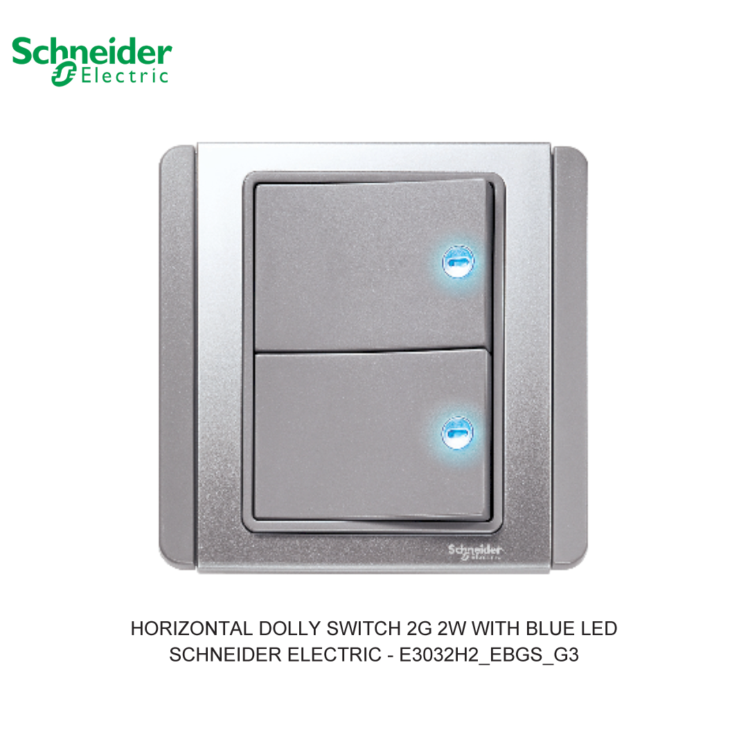 HORIZONTAL DOLLY SWITCH 2G 2W WITH BLUE LED