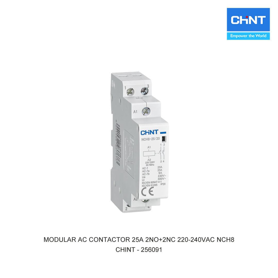 MODULAR AC CONTACTOR 25A 2NO+2NC 220-240VAC NCH8