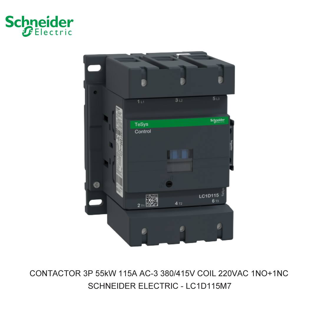 CONTACTOR 3P 55kW 115A AC-3 380/415V COIL 220VAC 1NO+1NC