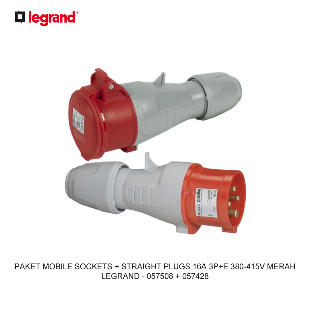 PAKET MOBILE SOCKETS + STRAIGHT PLUGS 16A 3P+E 380-415V MERAH