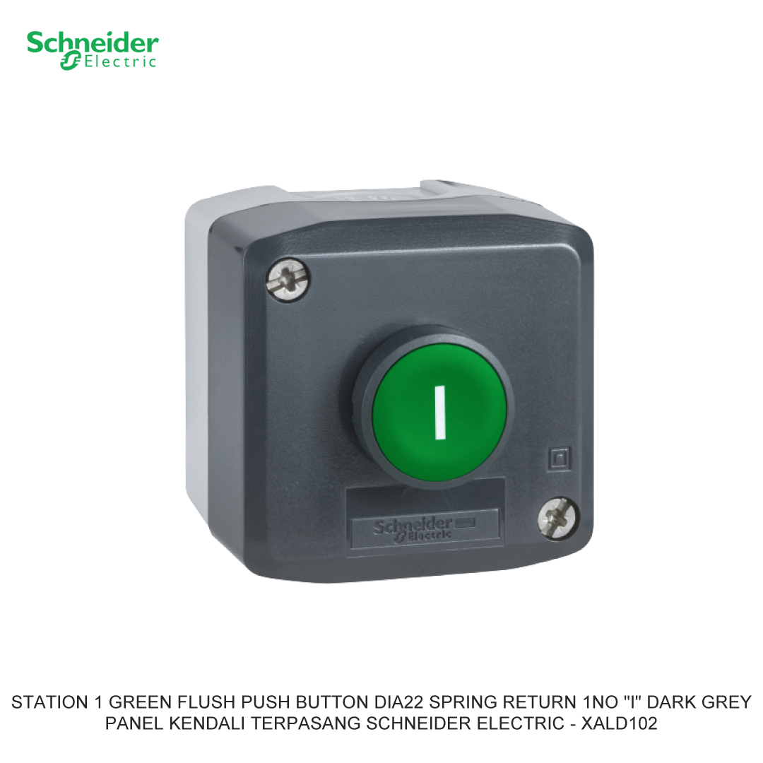STATION 1 GREEN FLUSH PUSH BUTTON DIA22 SPRING RETURN 1NO "I" DARK GREY