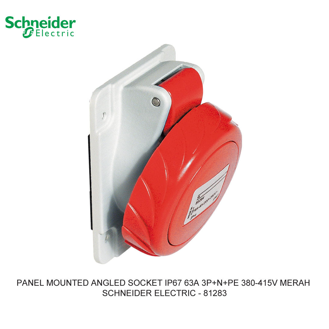 PANEL MOUNTED ANGLED SOCKET IP67 63A 3P+N+PE 380-415V MERAH