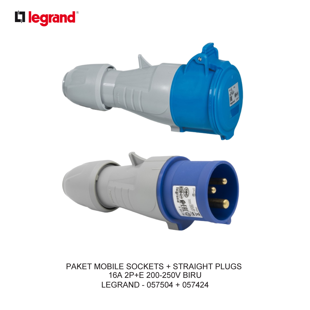 PAKET MOBILE SOCKETS + STRAIGHT PLUGS 16A 2P+E 200-250V BIRU