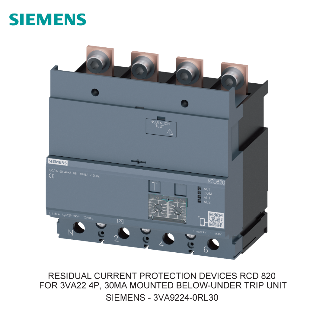 RESIDUAL CURRENT PROTECTION DEVICES RCD 820 FOR 3VA22 4P, 30MA MOUNTED BELOW-UNDER TRIP UNIT